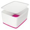 Tároló doboz, fedővel, nagy, LEITZ "MyBox", fehér-rózsaszín