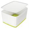 Tároló doboz, fedővel, nagy, LEITZ "MyBox", fehér-zöld