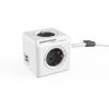 Elosztó, 4 aljzat, 2 USB csatlakozó, 1,5 m kábelhosszúság, ALLOCACOC "PowerCube Extended USB DE", fehér-szürke