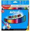 Akvarell ceruza készlet, háromszögletű, ecsettel, MAPED "Color`Peps", 24 különböző szín