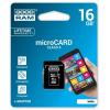 Memóriakártya, Micro SDHC, 16GB, Class 4, adapterrel, GOODRAM