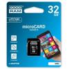 Memóriakártya, Micro SDHC, 32GB, Class 4, adapterrel, GOODRAM