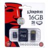 Memóriakártya, microSDHC, 16GB, CL4, 4 MB/s, SD+USB adapter, KINGSTON