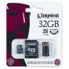 Memóriakártya, microSDHC, 32GB, CL4, 4 MB/s, SD+USB adapter, KINGSTON