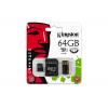 Memóriakártya, microSDXC, 64GB, CL10, 10 MB/s, SD+USB adapter, KINGSTON