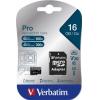 Memóriakártya, microSDHC, 16GB, CL10/U3, 90/45 MB/s, adapter, VERBATIM "PRO"