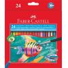 Akvarell ceruza készlet, hatszögletű, ecsettel, FABER-CASTELL, 24 különböző szín