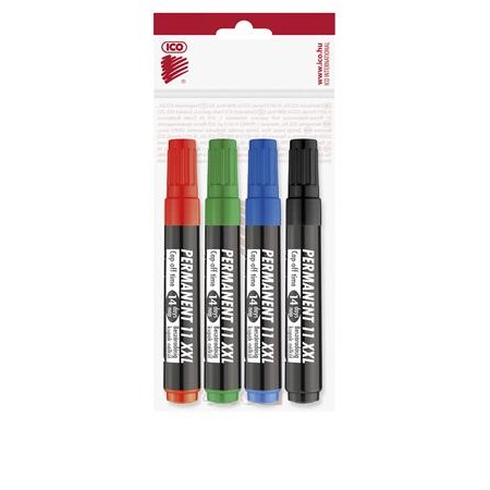 Alkoholos marker készlet, 1-3 mm, kúpos, ICO "Permanent 11 XXL", 4 különböző szín