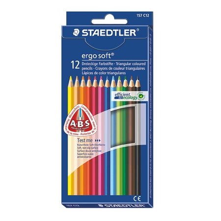Színes ceruza készlet, háromszögletű, STAEDTLER "Ergo Soft 157", 12 különböző szín