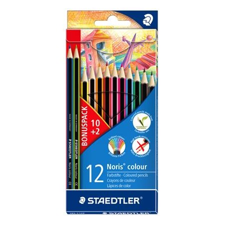 Színes ceruza készlet, hatszögletű, STAEDTLER "Noris Colour 185", 10+2 különböző szín