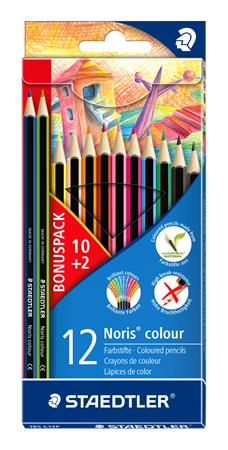 Színes ceruza készlet, hatszögletű, STAEDTLER "Noris Colour 185", 10+2 különböző szín