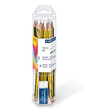 Grafitceruza készlet, ajándék radírral, HB, hatszögletű, STAEDTLER "Noris 120"