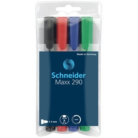 Tábla- és flipchart marker készlet, 2-3 mm, kúpos, SCHNEIDER "Maxx 290", 4 különböző szín