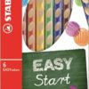Színes ceruza készlet, háromszögletű, jobbkezes, STABILO "EasyColours", 6 különböző szín