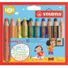 Színes ceruza készlet, kerek, vastag, STABILO "Woody 3 in 1", 10 különböző szín