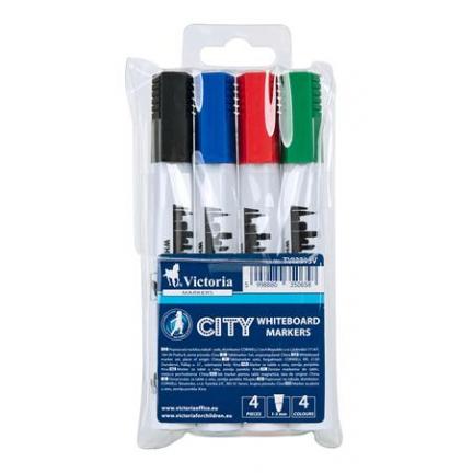 Táblamarker készlet, 1-3 mm, kúpos, VICTORIA VISUAL "City", 4 különböző szín