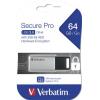 Pendrive, 64GB, USB 3.0, 100/35MB/sec, PC & MAC, VERBATIM "Secure Data Pro", szürke