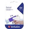 Pendrive, 64GB, USB 2.0, 8/2MB/sec, VERBATIM "Swivel", lila