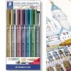 Dekormarker, 1-2 mm, kúpos, STAEDTLER "8323", 6 különböző metál szín, ajándék fekete tusfilccel
