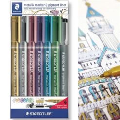 Dekormarker, 1-2 mm, kúpos, STAEDTLER "8323", 6 különböző metál szín, ajándék fekete tusfilccel