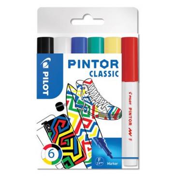 Dekormarker készlet, 1 mm, PILOT "Pintor F" 6 különböző klasszikus szín
