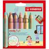 Színes ceruza készlet, kerek, vastag, STABILO "Woody 3 in 1 Pastel", 6 különböző pasztell szín