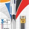 Golyóstoll, háromszínű, nyomósirónnal egyben, BIC "4 Colours" + grafitbél
