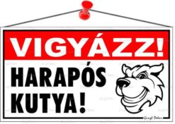 Információs tábla, 22,5x12,5 cm, "Vigyázz! Harapós kutya!"