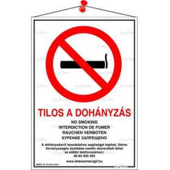 Információs tábla, 21x30 cm, többnyelvű, "Tilos a dohányzás!"