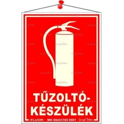 Információs tábla, 12,5x17,5 cm, fluoreszkáló, utánvilágítós, "Tűzoltókészülék"