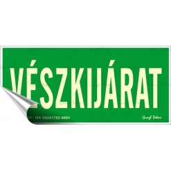 Információs matrica, 25x11,5 cm, fluoreszkáló, utánvilágítós, "Vészkijárat"