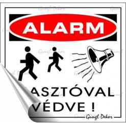 Információs matrica, 8,7x8,3 cm, "Riasztóval védve"