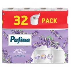 Toalettpapír, 3 rétegű, kistekercses, 32 tekercs, PUFINA "Lavender Fields", levendula illattal