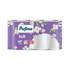 Háztartási papírtörlő, 2 rétegű, 50 lap, 4 tekercses, PUFINA "Soft"