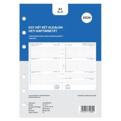 Kalendárium betét, tervező, Filofaxhoz, A5, heti, 1 hét/2 oldal, 2026