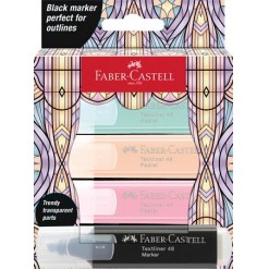 Szövegkiemelő készlet, FABER-CASTELL "Glassy", 3 különböző pasztell szín + fekete